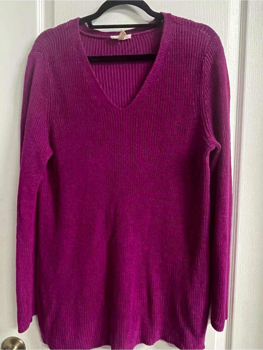 Eileen Fisher V-Neck Ribbed Sweater in Fuchsia